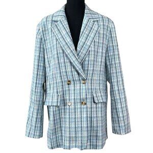 Mina Self NWT Blue Tweed Double Breasted Blazer Size XL